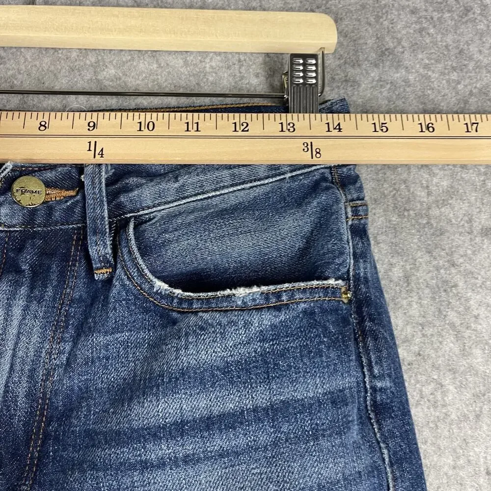 Frame Le Piper Jeans Womens 26 Blue Sky Cropped Mid Rise Rigid Cotton Distressed - Picture 7 of 16